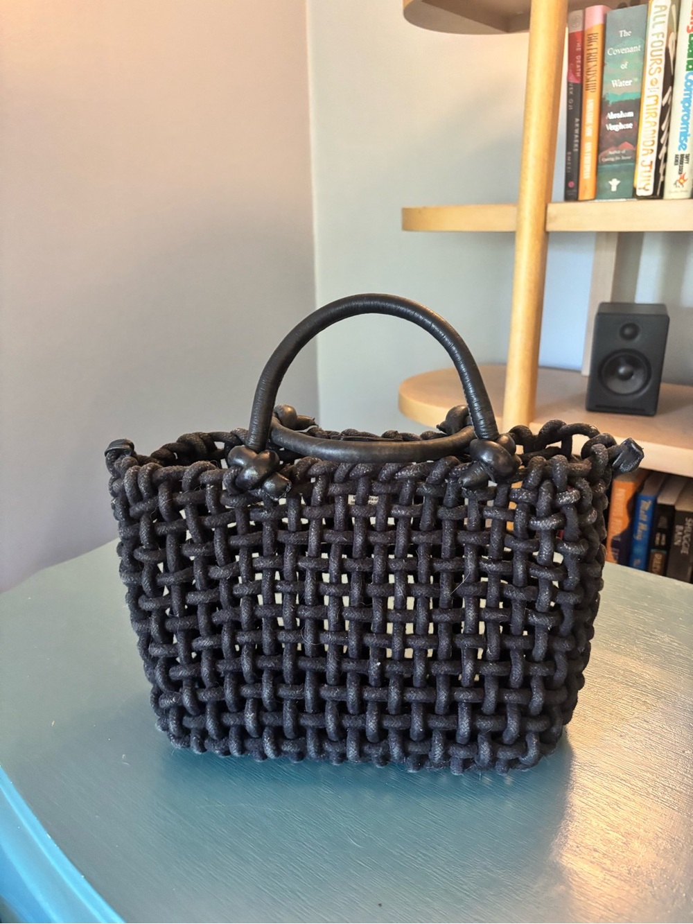 Woven Knot Tote Bag in Black